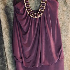 Plum Bodycon Dress with Loose Top and Golden Hoops